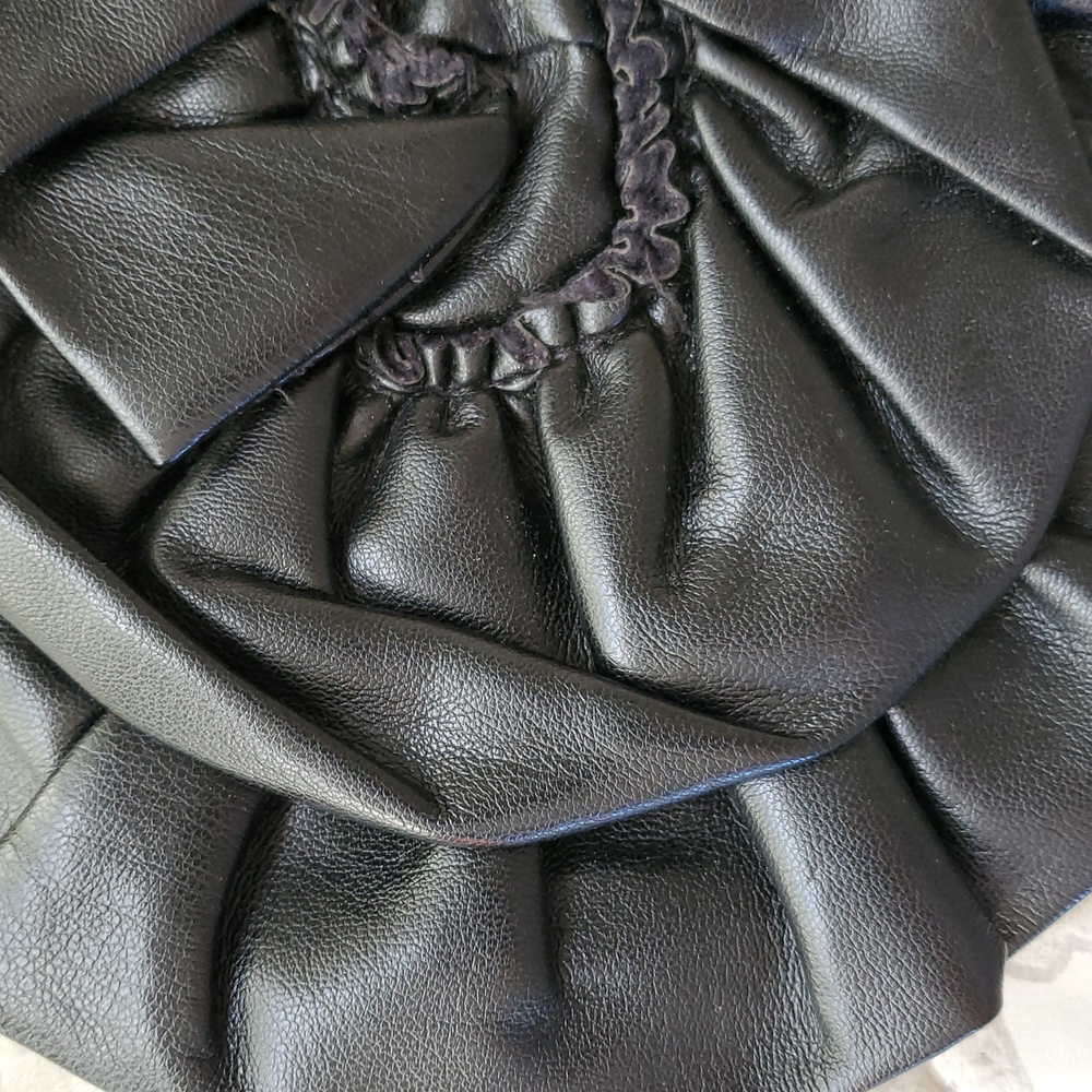 Faux Leather Ruffled ROSETTE Strapless Top - Picture 4 of 8